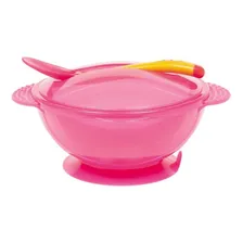 Tigela Colher Infantil Pratinho Com Ventosa Papinha Bebe Cor Rosa Foto mini 1