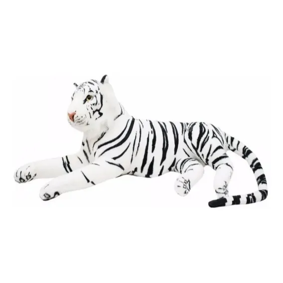 Tigre Branco Deitado Realista Em Pelúcia 70cm Foto 1