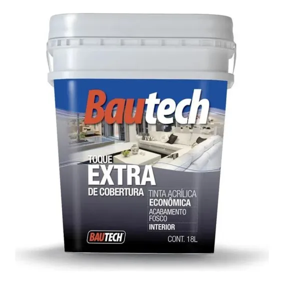 Tinta Acrílica Extra Econômica Bautech 18l Acabamento Fosco Cor Branco Foto 1
