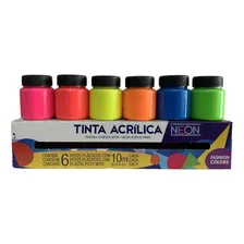 Tinta Acrilica Fluorescente Neon 6 Potes 10ml Cores Variadas Foto mini 4