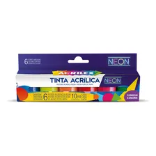 Tinta Acrilica Fluorescente Neon 6 Potes 10ml Cores Variadas Foto mini 2