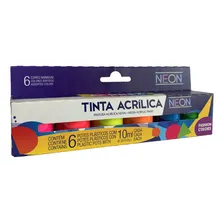 Tinta Acrilica Fluorescente Neon 6 Potes 10ml Cores Variadas Foto mini 1
