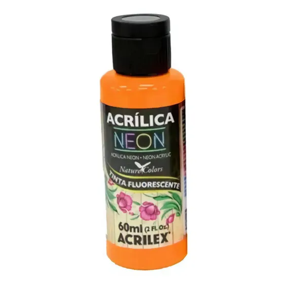 Tinta Acrílica Fosca Neon 60ml Acrilex Fluorescente Laranja Foto 1
