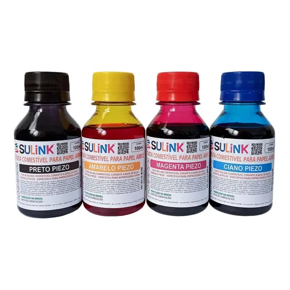 Tinta Comestível Sulink Papel Arroz Para Epson Kit 400ml Tinta CMYK Foto 1