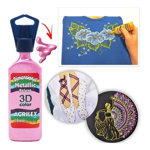 Tinta Dimensional Relevo 3d 35ml Metálico - Acrilex Foto 1