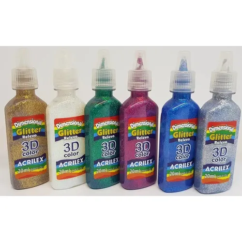 Tinta Dimensional Relevo Kit 6 Cores Glitter 20ml - Acrilex Foto 1