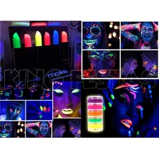Tinta Facial 5 Cores + 2 Batom Festa Neon Maquiagem Fluor Foto mini 2