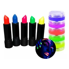 Tinta Facial 5 Cores + 2 Batom Festa Neon Maquiagem Fluor Foto mini 1