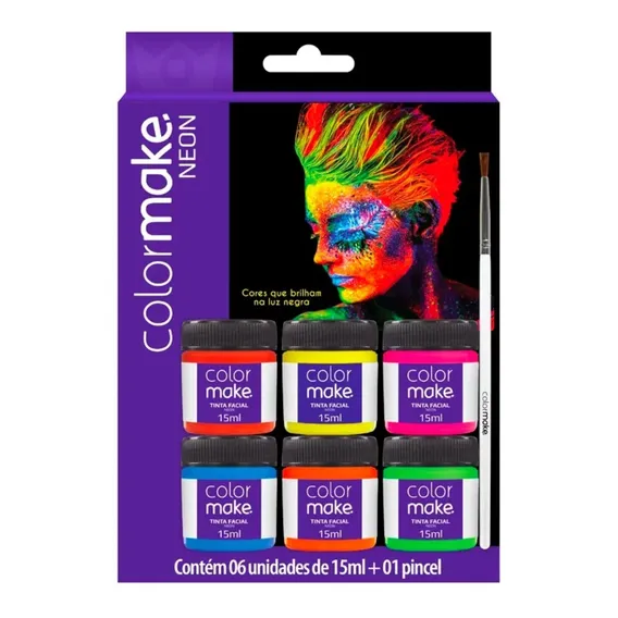 Tinta Facial Neon Fluorescente Liquida Com 6 Cores ColorMake Foto 1