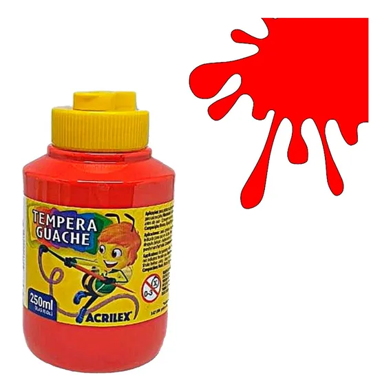 Tinta Guache Acrilex Tempera Guache 250ml Un Vermelho Fogo Foto 1