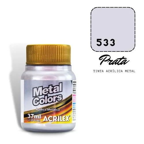 Tinta Metal Colors AcrÃlica 37ml Prata 533 Acrilex Foto 1