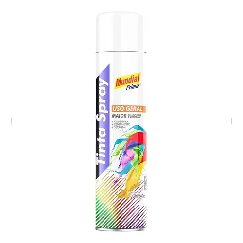 Tinta Spray 400ml Mundial Prime Uso Geral Cor Branco fosco Foto 1