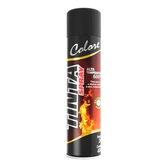 Tinta Spray Colore 400ml Preto Fosco Alta Temperatura Foto 1