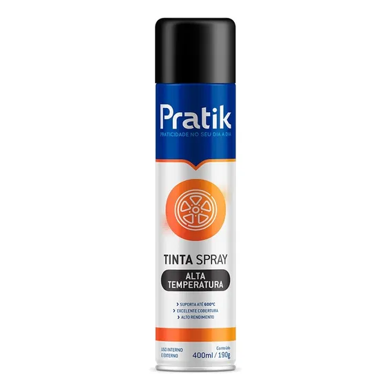 Tinta Spray Pratik Alta Temperatura Preto Fosco 400ml Foto 1
