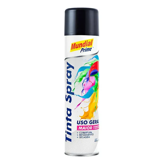 Tinta Spray Preto Brilhante 400ml Mundial Prime Foto 1