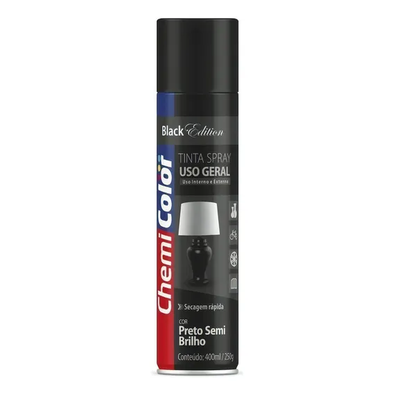 Tinta Spray Preto Semi Brilho Uso Geral 400ml Chemicolor Foto 1