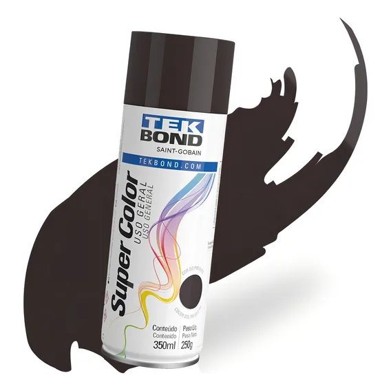 Tinta spray super color uso geral 350ml preto Tekbond Foto 1
