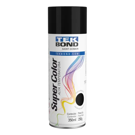 Tinta Supercolor Spray Alta Temperatura Preto 350ml Tekbond Foto 1