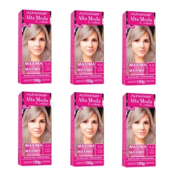 Tintura Alta Moda Kit 06 Tintas Alta Moda 9.21 Louro Clarissimo Irises Cinza tom 9.21 louro clarissimo irises cinza para cabelo x 270g Foto 1