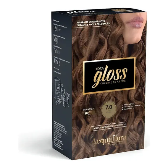 Tintura Coloração Creme Hidra Gloss Acquaflora Tom 7.0 LOURO NATURAL Foto 1