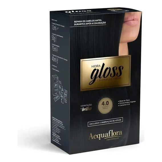 Tintura Coloração Creme Hidra Gloss Acquaflora Tom 4.0 castanho natural Foto 1