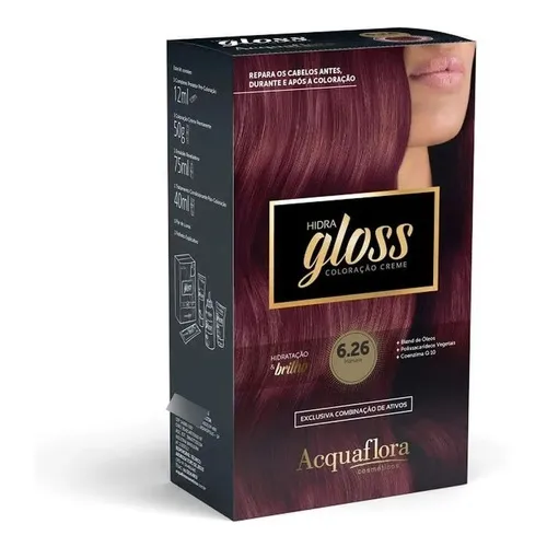 Tintura Coloração Creme Hidra Gloss Acquaflora Tom 6.26 marsala Foto 1