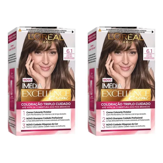 Tintura Imedia Excellence Imedia Excellence Creme tom 6.1 louro escuro acinzentado para cabelo Foto 1