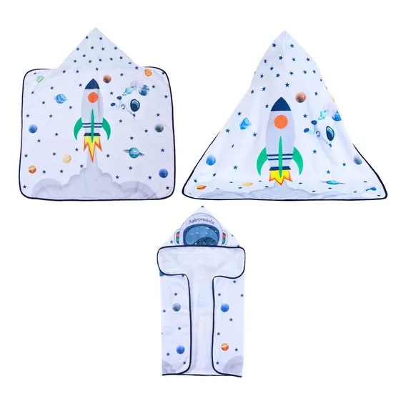 Toalha Banho Astronauta Capuz Infantil Dupla Camada Fralda Foto 1