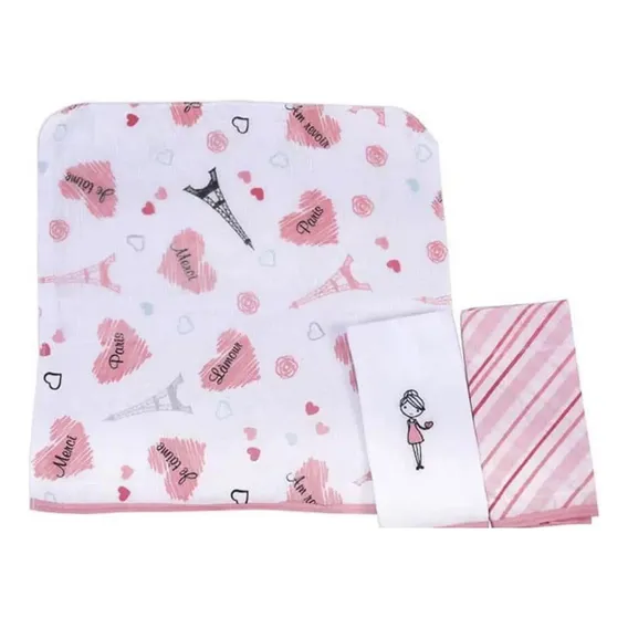 Toalha Boca Babete Com 3un Minasrey - Baby Nice Rosa Foto 1