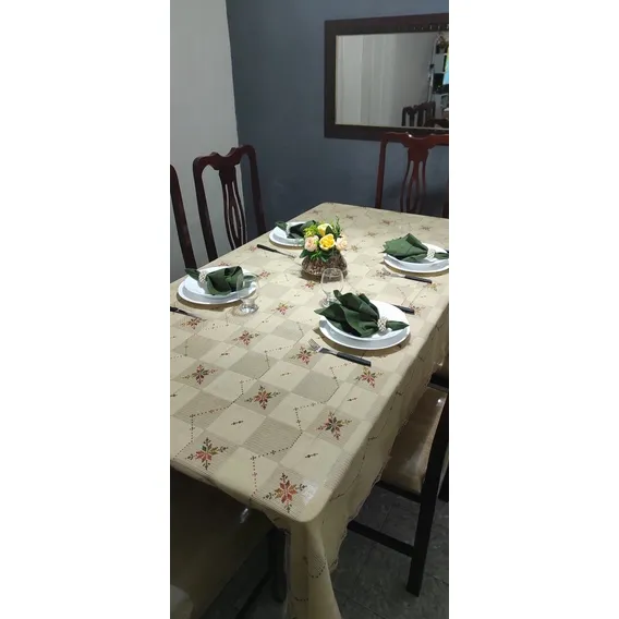 Toalha De Mesa Com Bordado De Ponto Cruz 3 Metros Cor Bege Foto 1