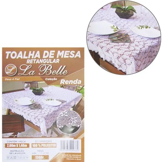 Toalha De Mesa Renda 06 Lugares Toalha Retangular 200x140cm Cor Branco Foto 1
