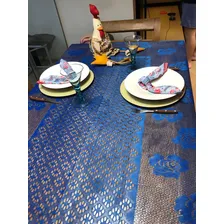 Toalha De Mesa - Retangular 6 Lugares -160x220 - Renda Rosas Cor Azul-royal Foto mini 4