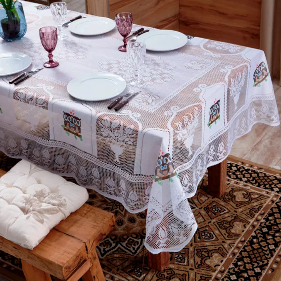 Toalha Mesa 1,60 X 3,20 Retangular Renda Branca Estampada Foto 1