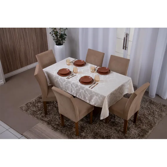 Toalha Mesa Jacquard 8 Lugares 1,35x2,60 Palha Poliéster Foto 1