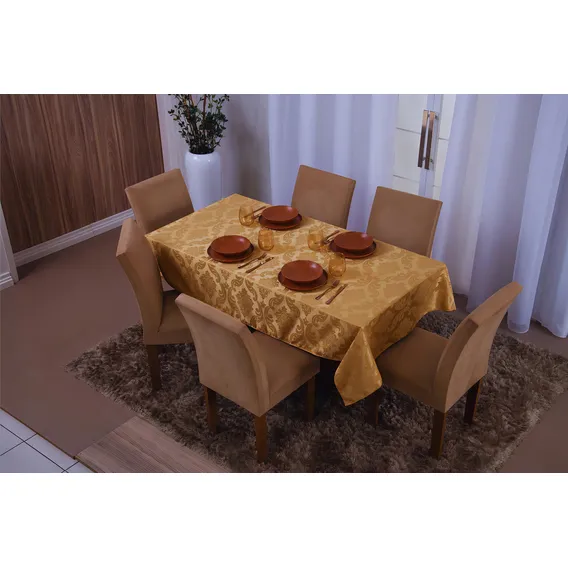 Toalha Mesa Jacquard Dourada 1,35x2,60 Foto 1