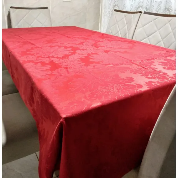 Toalha Mesa Jacquard Retangular 8 Lugares + Brinde. Cor Vermelho Foto 1