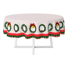 Toalha Mesa Redonda Natal 4 Lugares Oxford Estampada Ceia Cor Branco Foto mini 1
