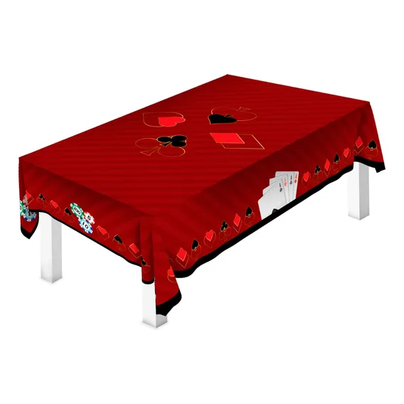 Toalha Mesa Retangular Estampada Poker 6 Lug Oxford Vermelha Cor Vermelho Foto 1