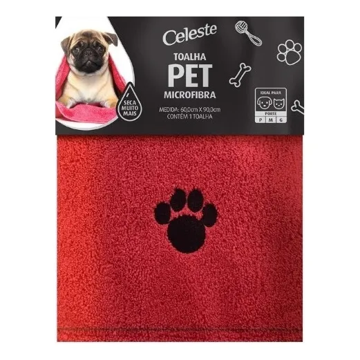 Toalha Pet Para Banho Cães E Gatos Microfibra Alta Absorção Cor Vermelho Foto 1