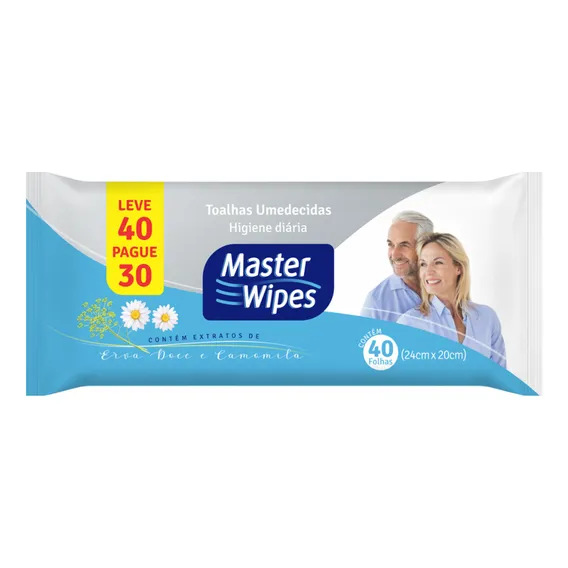 Toalha Umedecida Master Wipes Adulto - Pacote 40 toalhas Foto 1