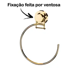 Toalheiro Argola Porta Toalha Ventosa Dourado Future 3136 Foto mini 2