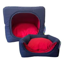 Toca Vira Cama Toquinha 2 Em 1 Caminha Cabana Gato N.03 G Cor Vermelha E Azul Desenho Lisa Foto mini 1