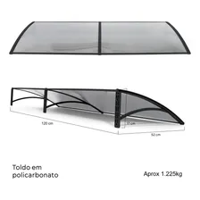 Toldo Lufiara 120 cm x 50 cm Toldo Policarbonato Modular Completo Para Portas E Janelas Preto Translúcido Foto mini 4