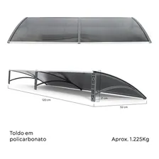 Toldo Lufiara 120cm x 50cm Toldo em Policarbonato Modular Completo Para Portas E Janelas - Cinza Fume Foto mini 4