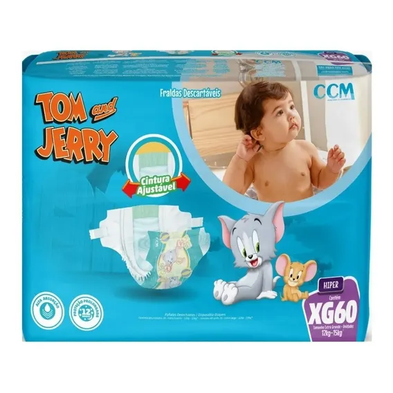 Tom e Jerry Hiper Pacotão fraldas descartáveis bebê XG Foto 1