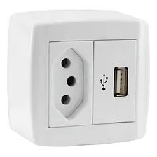 Tomada 10a + Usb 2a Linha Box Slim Ilumi Sobrepor Externa Cor Branco Foto mini 1