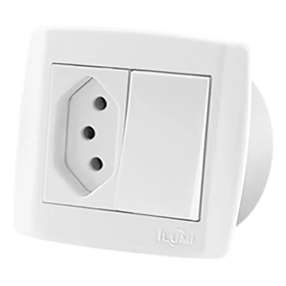 Tomada 20a + Interruptor Simples Moveis Slim Ilumi Cor Branco Foto 1