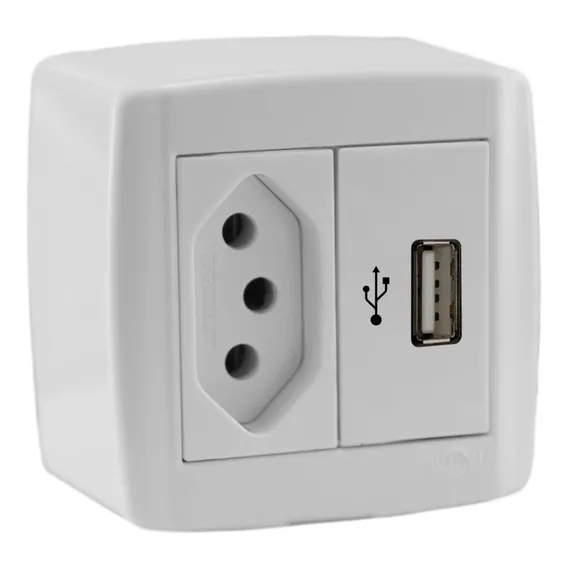 Tomada 20a + Usb Linha Box Slim Ilumi Sobrepor Externa Cor Branco Foto 1