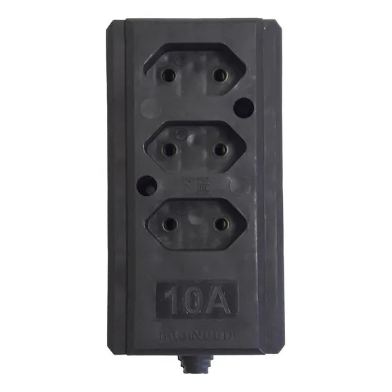 Tomada Barra Interneed Tripla 10a 2 Polos Preta 69034 Foto 1