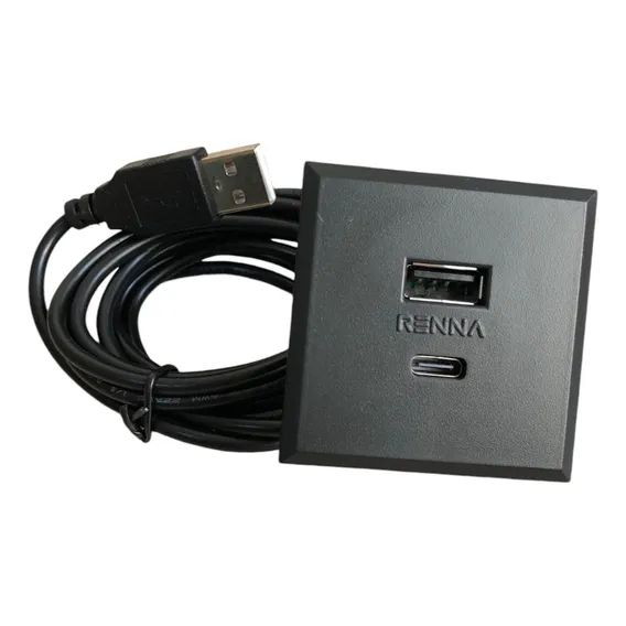 Tomada C/ 2 Usb Renna Embutir Mesa/sofá Pop Preta Quad 2,1 A Cor Preto Foto 1